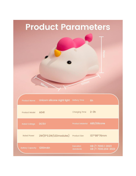 Luz Nocturna Unicornio JOYFUL XINGHAI LED Recargable 30 Min