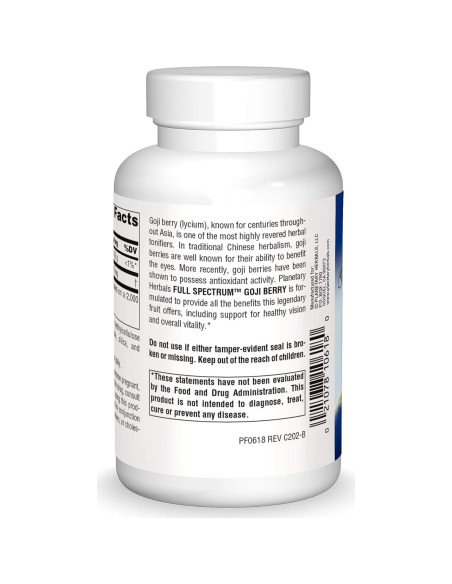 Elixir Botánico Baya de Goji Planetary Herbals 700mg 90 Cápsulas