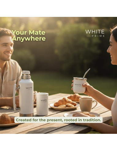 Taza de Mate 6 oz WHITE Prime con Bombilla de Acero Inoxidable