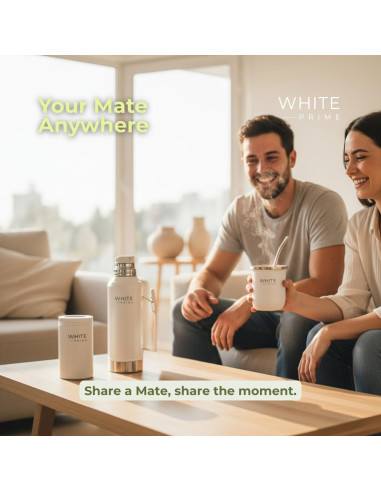 Taza de Mate 6 oz WHITE Prime con Bombilla de Acero Inoxidable