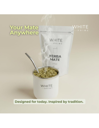 Taza de Mate 6 oz WHITE Prime con Bombilla de Acero Inoxidable