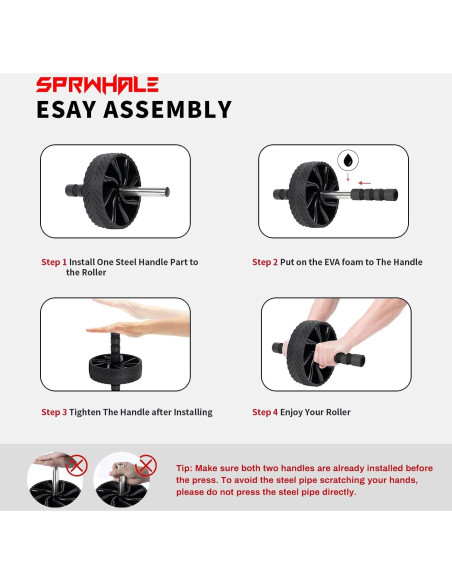Rueda de Abdominales Sprwhale Negra - Entrenamiento Núcleo y Fuerza
