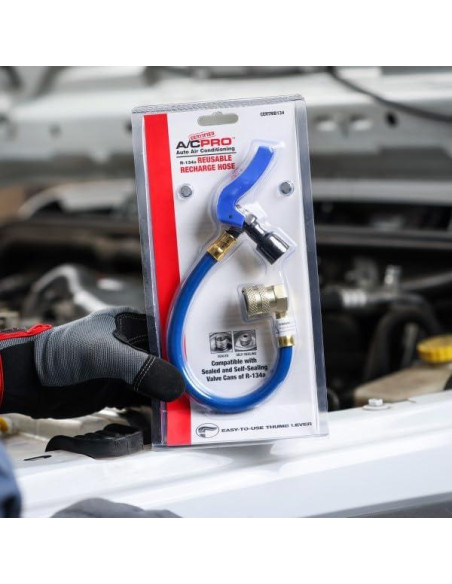 Refrigerante R134A A/C Pro con manguera 25.4 cm - Azul