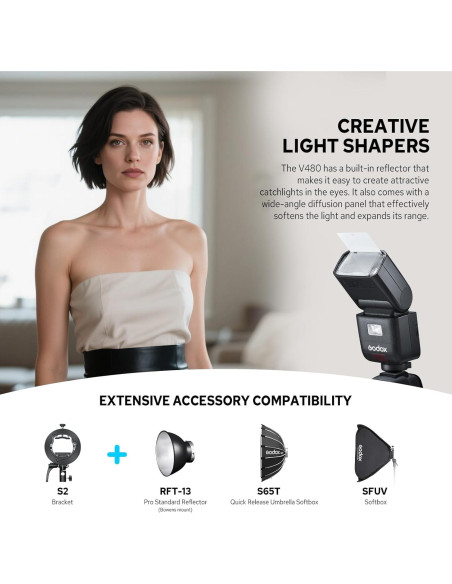 Flash Godox V480-O para Olympus y Panasonic, GN50, 650 Flashes Flash Godox V480-O para Olympus y Panasonic, GN50, 650 Flashes