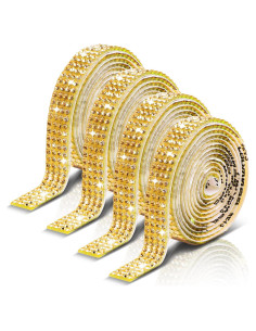 Cinta de Rhinestone Dorado Autoadhesiva Ymapinc 4 Rollos 90 cm