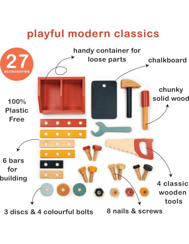 Banco de Herramientas de Madera Mentari - Taller de Carpintero 46x39.5x70.8cm