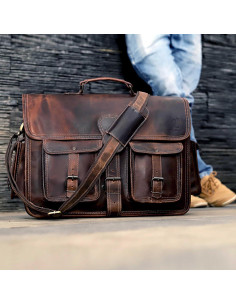 Maletín de Cuero Vintage 18" Cuero Genuino Marrón 2