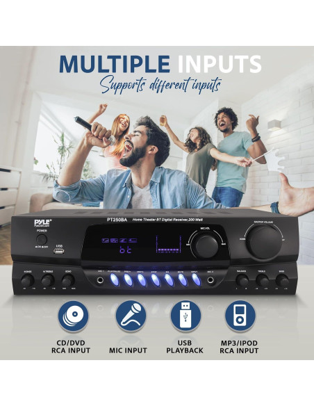 Amplificador Bluetooth Inalámbrico Pyle PT250BA 200W Estéreo