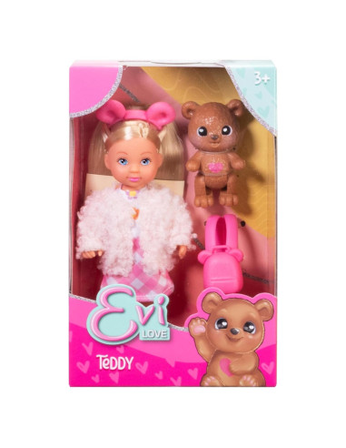 Muñeca Evi Love Teddy 12 cm con Chaqueta y Mochila - Simba