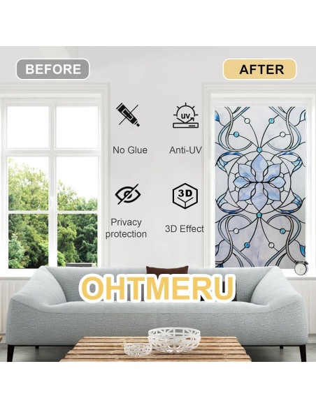 Película de Ventana Privacidad OHTMERU 42.9x100.2cm Flor Azul Película de Ventana Privacidad OHTMERU 42.9x100.2cm Flor Azul