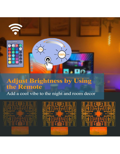 Luz Nocturna 3D Geek Zhongshan MY-3D, 16 Colores, Control Remoto