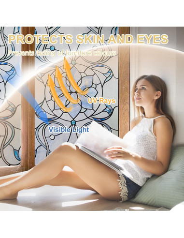 Película de Ventana Privacidad OHTMERU 42.9x100.2cm Flor Azul