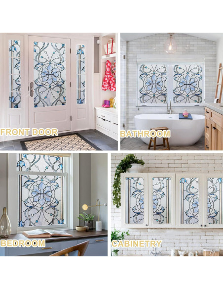 Película de Ventana Privacidad OHTMERU 42.9x100.2cm Flor Azul Película de Ventana Privacidad OHTMERU 42.9x100.2cm Flor Azul