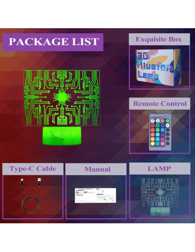 Luz Nocturna 3D Geek Zhongshan MY-3D, 16 Colores, Control Remoto