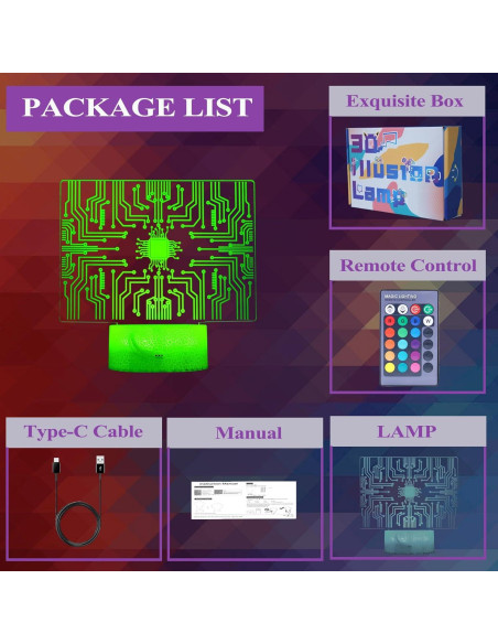 Luz Nocturna 3D Geek Zhongshan MY-3D, 16 Colores, Control Remoto