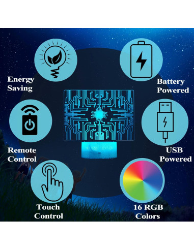 Luz Nocturna 3D Geek Zhongshan MY-3D, 16 Colores, Control Remoto