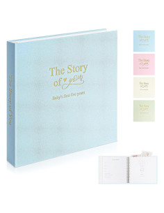 Libro de Recuerdos de Bebé 1DOT2 Azul Bebé Cubierta de Lino