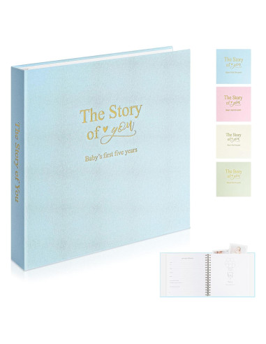 Libro de Recuerdos de Bebé 1DOT2 Azul Bebé Cubierta de Lino