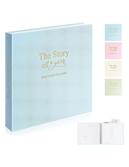 Libro de Recuerdos de Bebé 1DOT2 Azul Bebé Cubierta de Lino