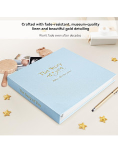 Libro de Recuerdos de Bebé 1DOT2 Azul Bebé Cubierta de Lino 2