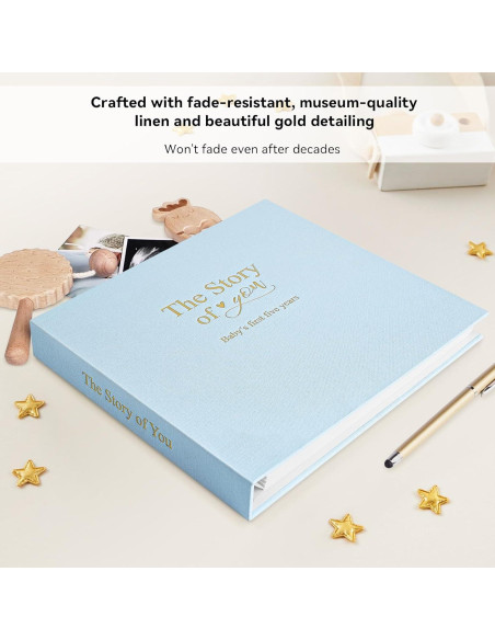 Libro de Recuerdos de Bebé 1DOT2 Azul Bebé Cubierta de Lino