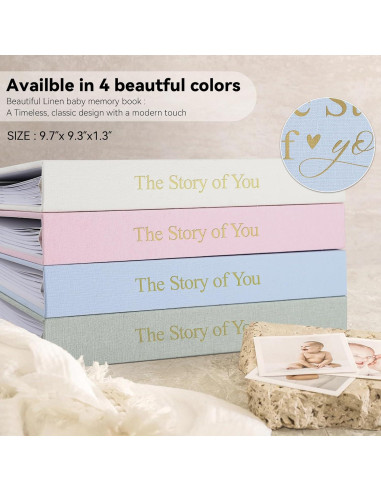 Libro de Recuerdos de Bebé 1DOT2 Azul Bebé Cubierta de Lino