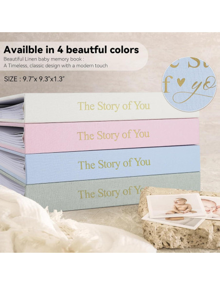 Libro de Recuerdos de Bebé 1DOT2 Azul Bebé Cubierta de Lino