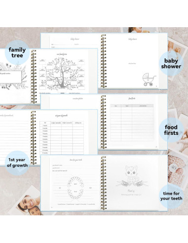 Libro de Recuerdos de Bebé 1DOT2 Azul Bebé Cubierta de Lino