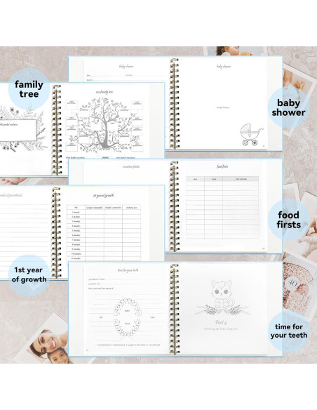 Libro de Recuerdos de Bebé 1DOT2 Azul Bebé Cubierta de Lino