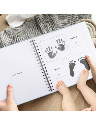 Libro de Recuerdos de Bebé 1DOT2 Azul Bebé Cubierta de Lino
