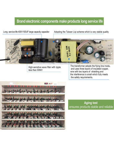 Transformador LED 60W NIYIPXL IP67 12V CC a prueba de agua