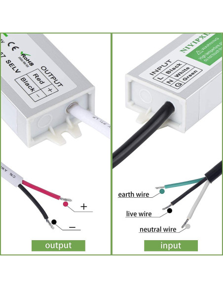Transformador LED 60W NIYIPXL IP67 12V CC a prueba de agua