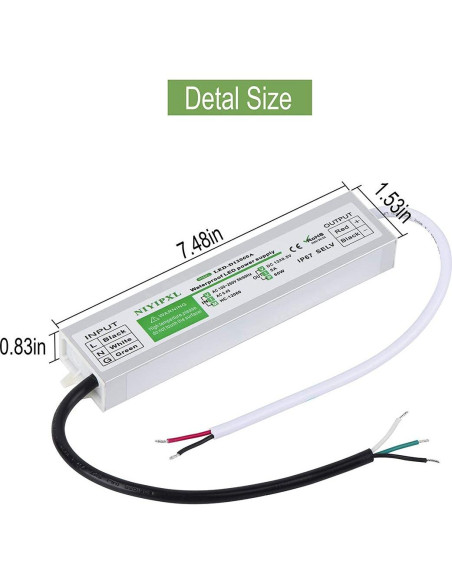 Transformador LED 60W NIYIPXL IP67 12V CC a prueba de agua