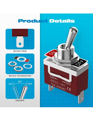 Interruptor de palanca impermeable Malictele 12V 30A 2Pin ON/OFF