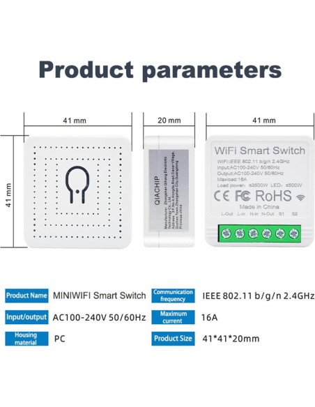 Módulo Relé Inteligente WiFi 16A QIACHIP - Control Remoto Ewelink