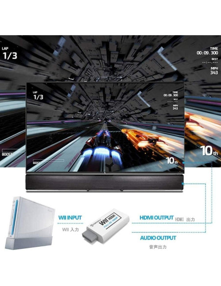 Adaptador HDMI Wii PORTHOLIC 1080P con audio 3.5mm