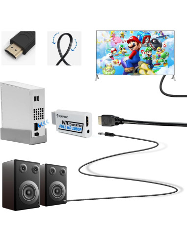 Adaptador HDMI Wii PORTHOLIC 1080P con audio 3.5mm