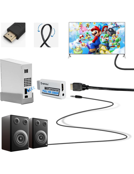 Adaptador HDMI Wii PORTHOLIC 1080P con audio 3.5mm