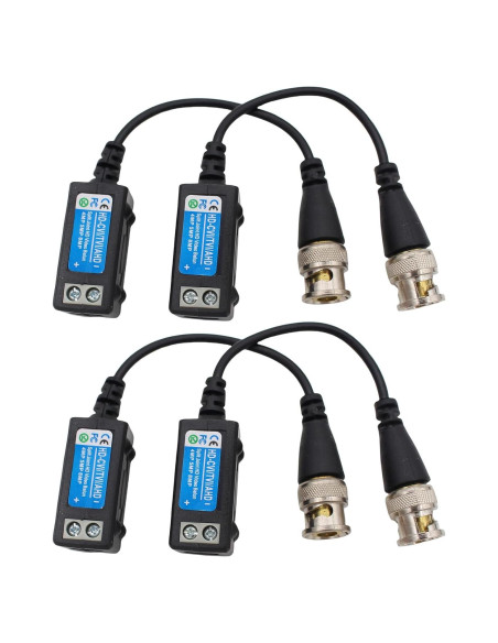 Conector Balun BNC Pasivo Exgoofit para CCTV 720P a 5MP - 2 Pares