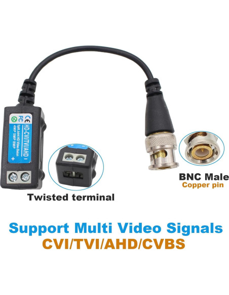 Conector Balun BNC Pasivo Exgoofit para CCTV 720P a 5MP - 2 Pares