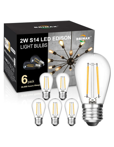 BRIMAX Paquete de 6 Bombillas LED S14 2W E26 2700K Irrompibles