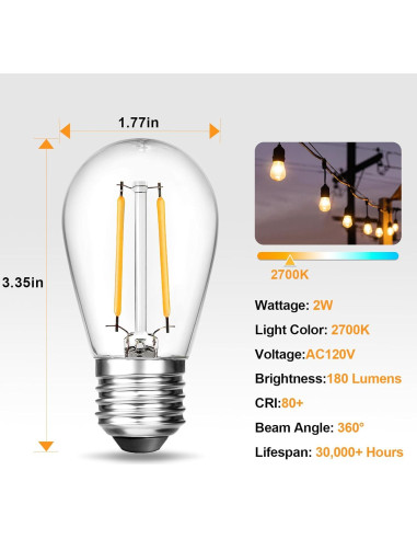 BRIMAX Paquete de 6 Bombillas LED S14 2W E26 2700K Irrompibles