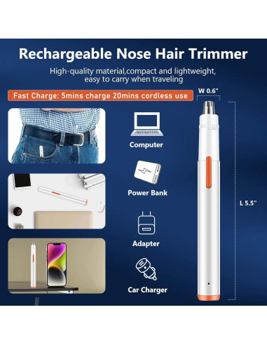Recortador de Vello Nasal Acavado USB Recargable IPX7