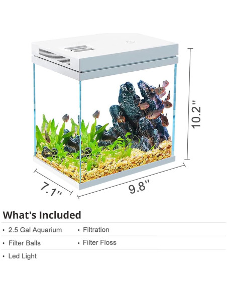 Acuario 9.5L Sundi con Filtro y Luz LED para Agua Dulce