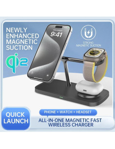 Estación de Carga Inalámbrica Magnética TIMESS 15W 3-en-1 2