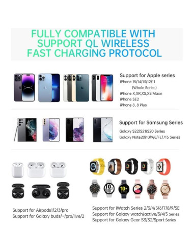 Estación de Carga Inalámbrica Magnética TIMESS 15W 3-en-1