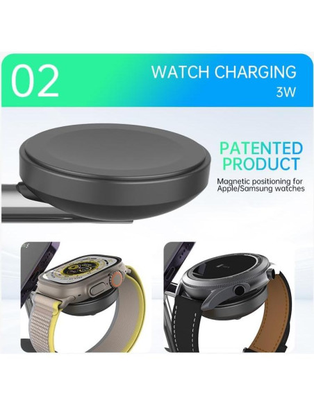 Estación de Carga Inalámbrica Magnética TIMESS 15W 3-en-1