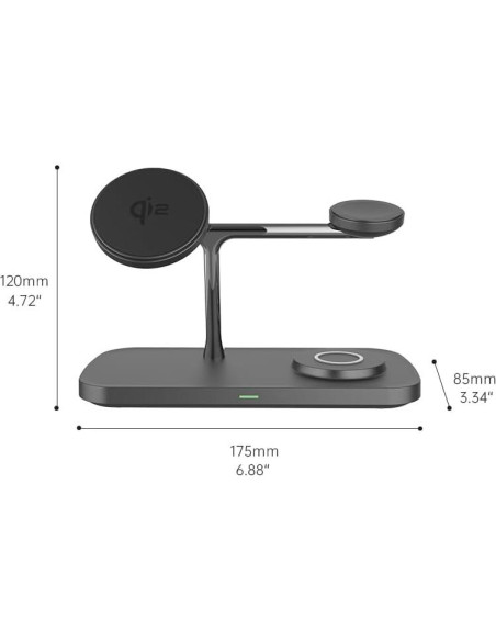 Estación de Carga Inalámbrica Magnética TIMESS 15W 3-en-1