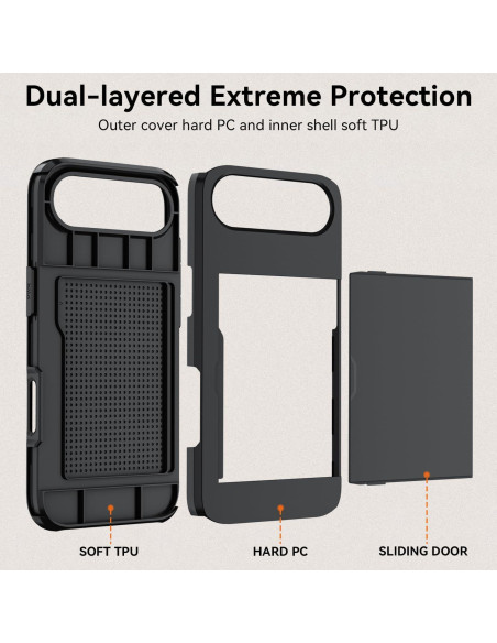 Funda Cartera Qinmay para iPhone 17 Air, Doble Capa, Negro