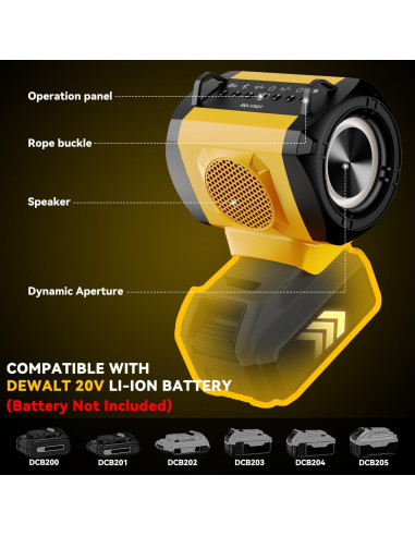 Altavoz Bluetooth Dewalt 20W con USB-C y luces LED